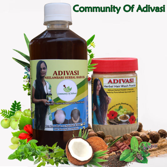 Adivasi Herbal Hair Oil & Hair Wash Powder [500ml & 250g Hair Wash Powder]